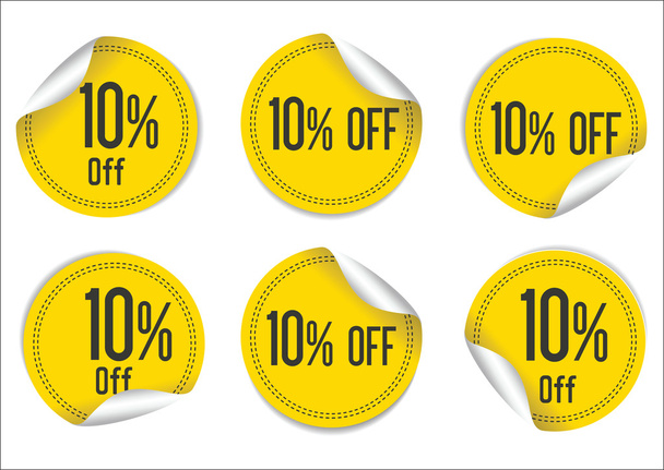10 percent off yellow paper sale stickers - Vektori, kuva
