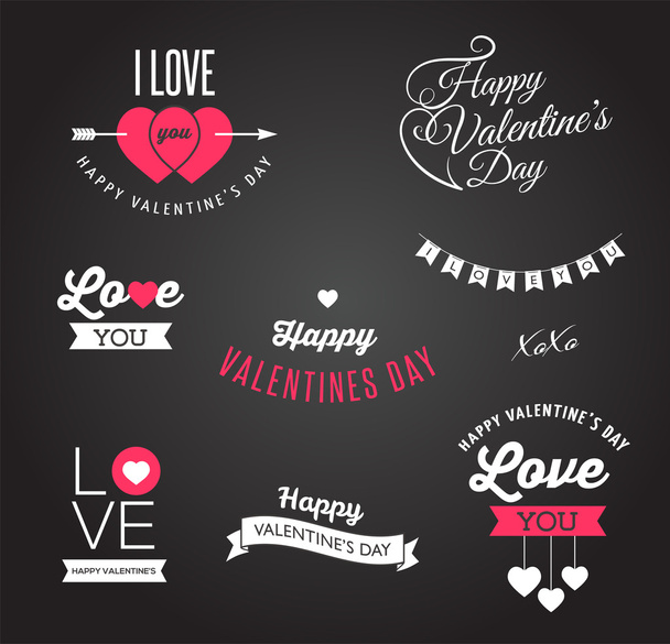 De dag van Valentijnskaarten pictogrammen, belettering en elementen - Vector, afbeelding