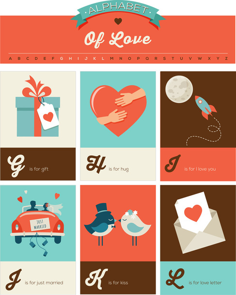 Valentines day ABC, alphabet poster - Vector, Image