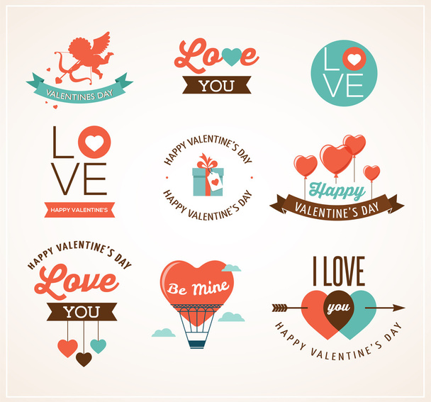 Valentines day icons, lettering and elements - Vector, Image