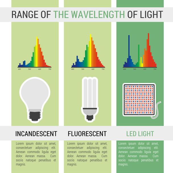 Infographic different lamps with wavelength - Vector, Image