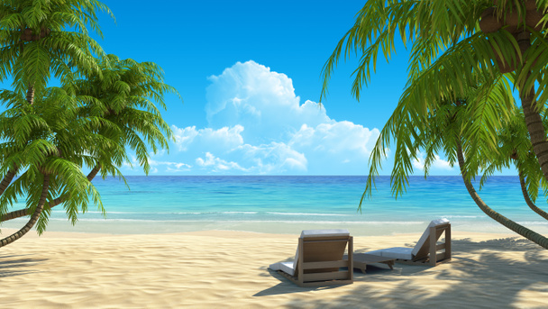 Twee strandstoelen op idyllisch tropisch wit zandstrand - Foto, afbeelding