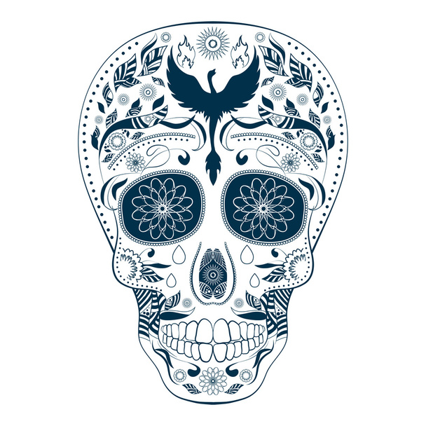 Crâne de tatouage Dia de Muertos Orné Jour des morts
 - Vecteur, image