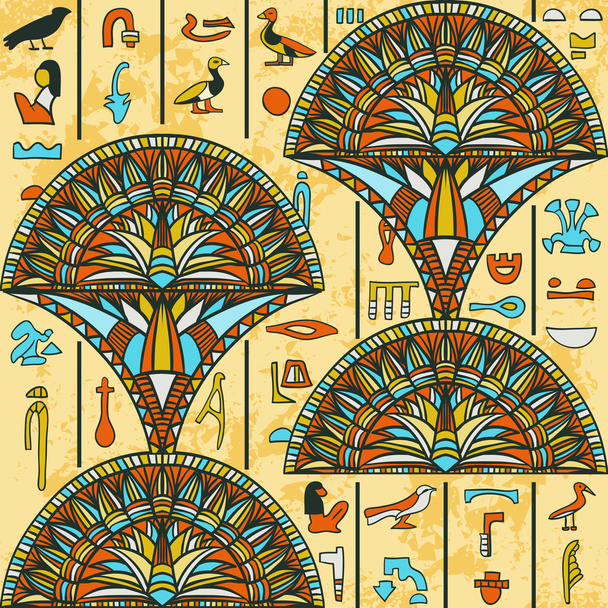 Egyiptom színes dísz az ókori egyiptomi hieroglifák, öreg papír alapon. Vektor varrat nélküli mintát. Kézzel rajzolt ábra - Vektor, kép
