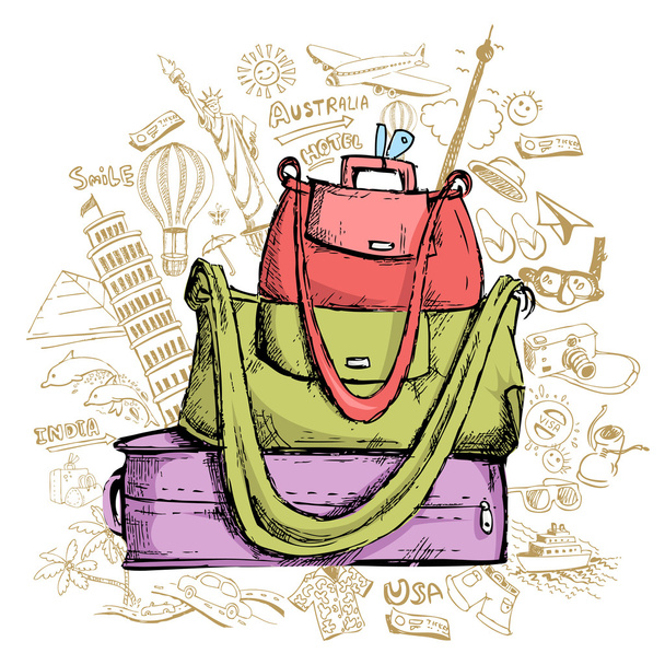 Travel Doddle with Luggage - Vector, Image