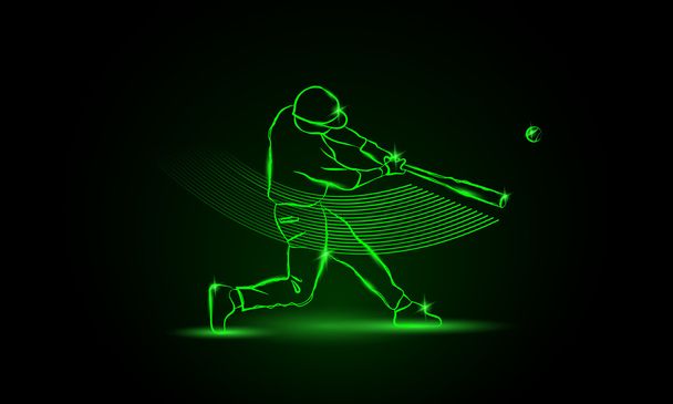 Baseball. A játékos elérje a labdát. neon style - Vektor, kép