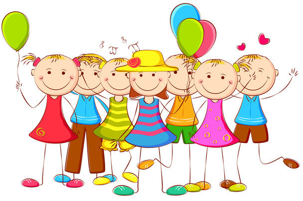 Kids standing with Balloon - Vector, Image