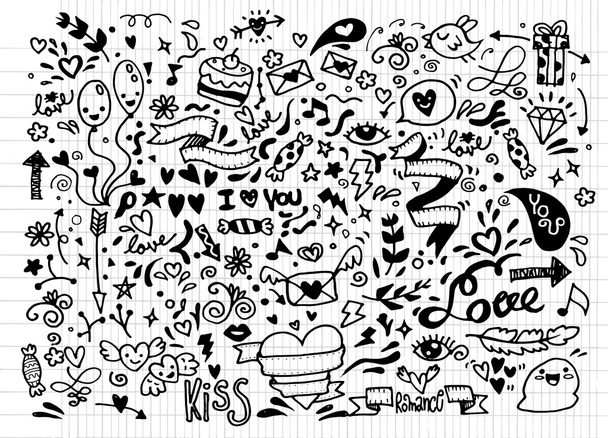 Conjunto de doodle Valentine, mão desenhar elemento amor
 - Vetor, Imagem