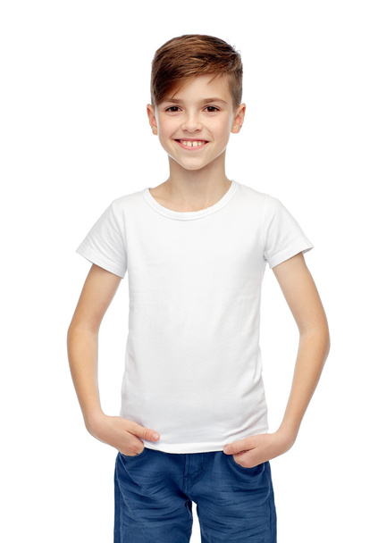 happy boy in white t-shirt and jeans - Zdjęcie, obraz
