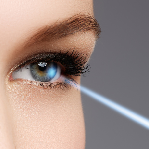 Correcção da visão laser. Olho de mulher. Olho humano. Olho de mulher com correção a laser. Conceito de visão
 - Foto, Imagem