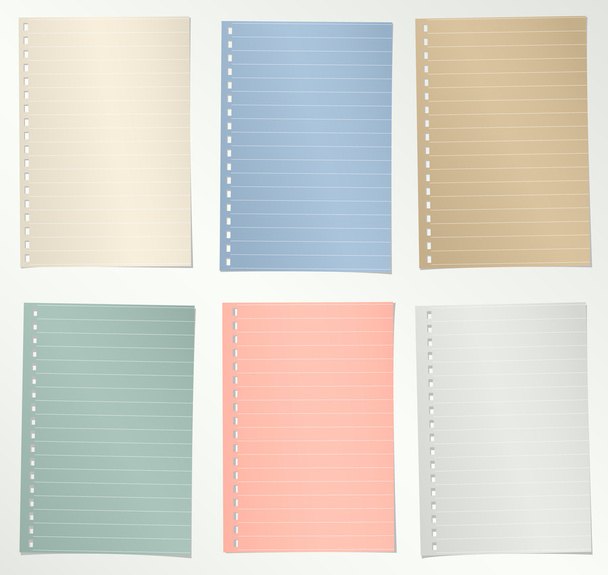 Színes notebook papírok világos szürke alapon fehér vonalak sorozata - Vektor, kép