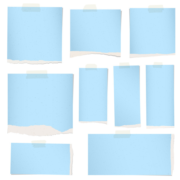 Κομμάτια χαρτιού σχισμένο μπλε Σημείωση κοκκώδες με κολλητική ταινία. - Διάνυσμα, εικόνα