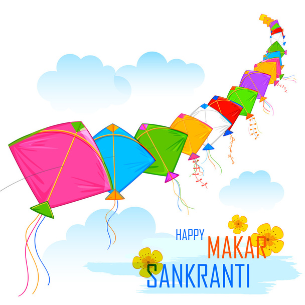 Makar Sankranti carta da parati con aquilone colorato
 - Vettoriali, immagini