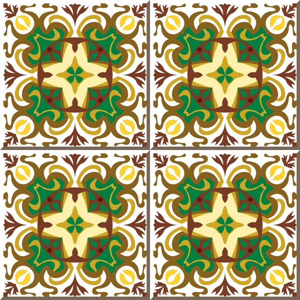 Vintage seamless wall tiles of green brown round, Moroccan, Portuguese. - ベクター画像