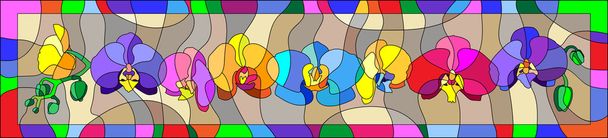 Horizontal background in the stained glass style with colorful orchids - ベクター画像