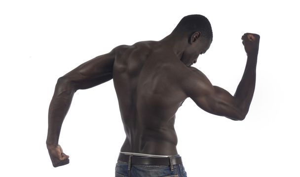 parte de trás de um homem africano nu, fundo branco
 - Foto, Imagem