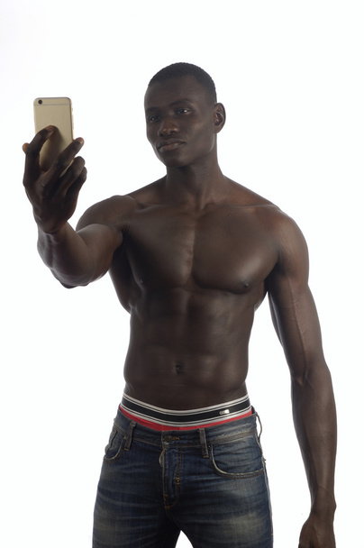 selfie man white background - Foto, afbeelding