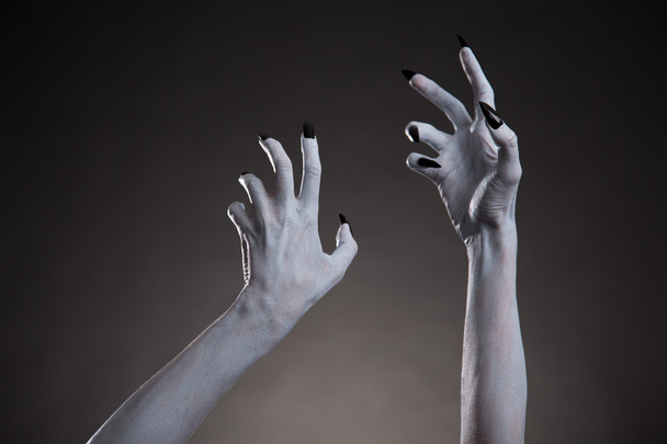 Halloween white hands with black nails - Фото, зображення