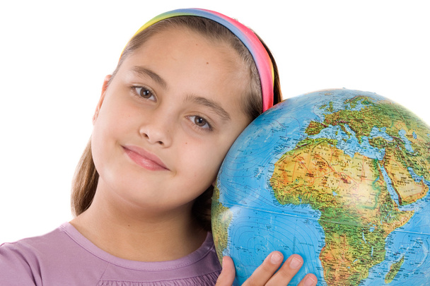 Adorable girl with a globe of the world - Φωτογραφία, εικόνα