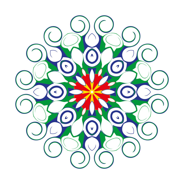 Beautiful circular pattern for your design. A circular pattern of multicolored spirals. - Vector, imagen
