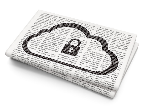 Cloud computing concept: Cloud With Padlock on Newspaper background - 写真・画像
