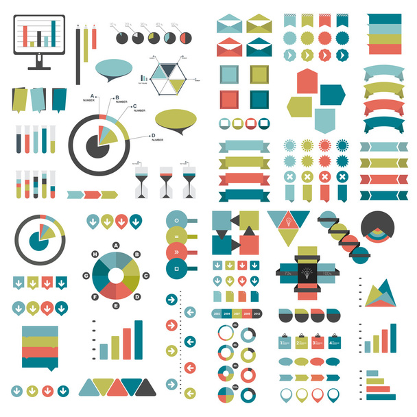 Mega-Set von Infografik-Elementen Diagramme, Graphen, Kreisdiagramme, Diagramme, Sprechblasen. flaches und 3D-Design. Vektor. - Vektor, Bild