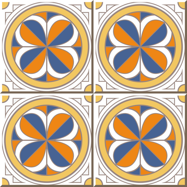 Vintage seamless wall tiles of round curve geometry, Moroccan, Portuguese. - Διάνυσμα, εικόνα