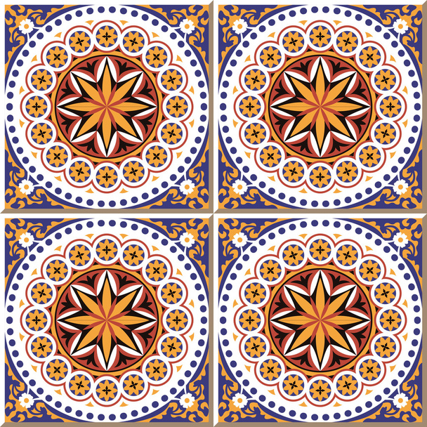 Vintage seamless wall tiles of round dot flower, Moroccan, Portuguese. - Vektör, Görsel