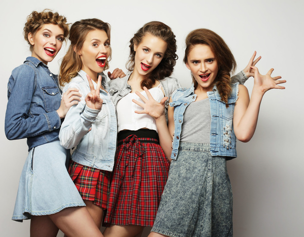 four stylish sexy hipster girls best friends - Фото, изображение