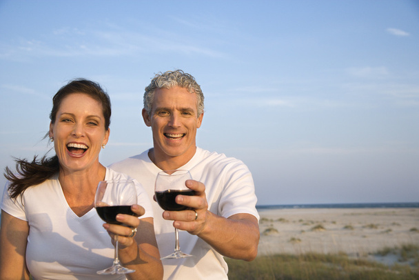 Couple Drinking Wine on Beach - Valokuva, kuva