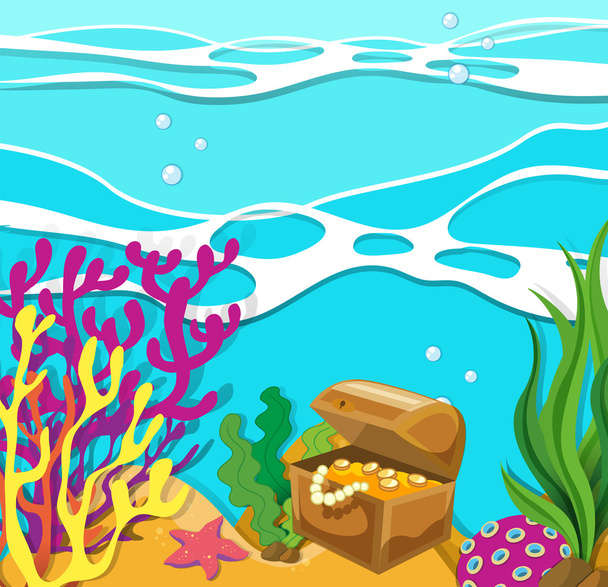 Scene under the ocean with treassure chest - Vector, Image