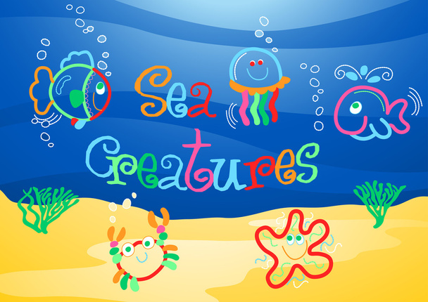 Little sea creatures under the sea - Vector, Image
