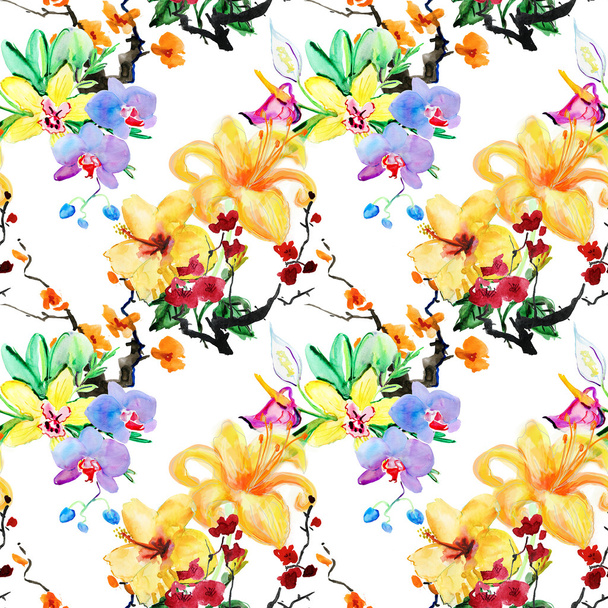 tropical floral painting pattern  - Photo, Image