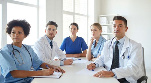 group of happy doctors meeting at hospital office - 写真・画像