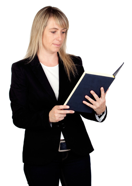 Blonde businesswoman reading a book - Fotó, kép