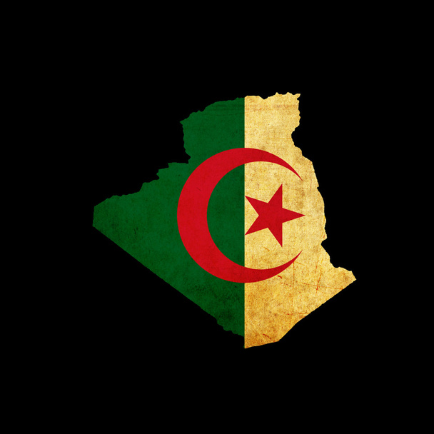 フラグ グランジ紙の効果とアルジェリアの地図の輪郭 - 写真・画像