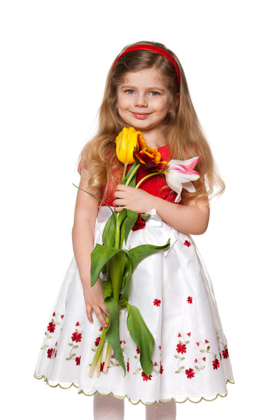 bonita niña con flores
 - Foto, Imagen