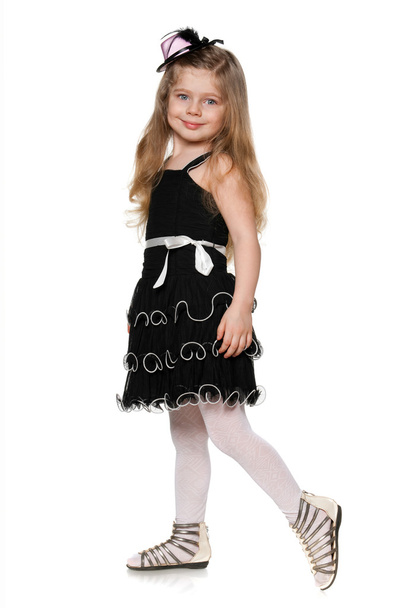 Little fashionable girl in black - 写真・画像