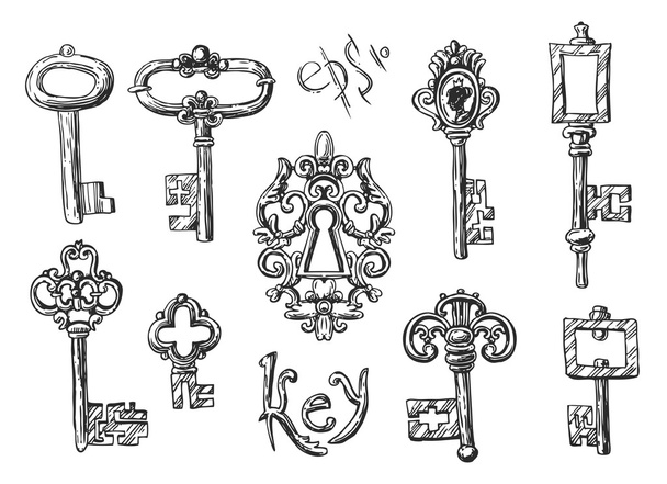 sketch vintage key - Vektor, Bild