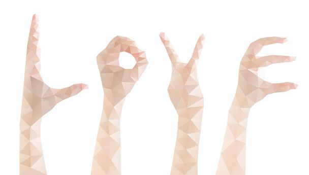 Set female hands gestures making word LOVE - Vector, Image