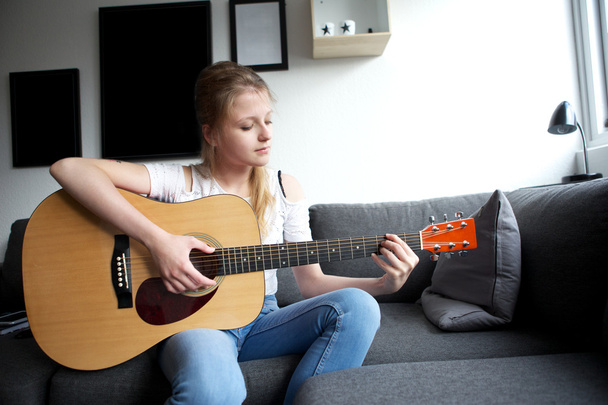 Young lady with guitar - Zdjęcie, obraz