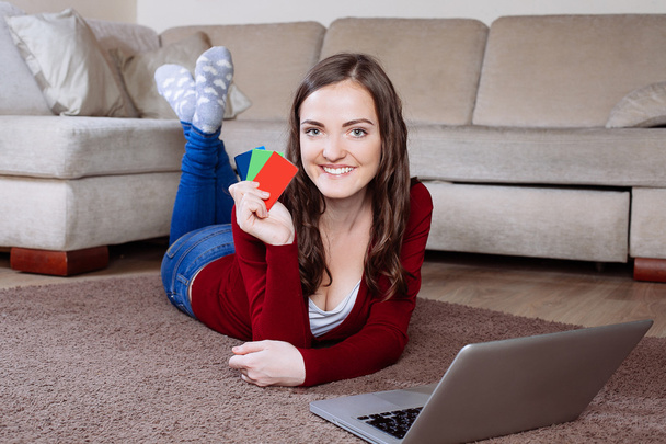 Happy woman doing online shopping  - Photo, Image