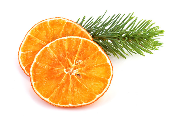 オレンジ スライス モミ枝クリスマス装飾 - 写真・画像