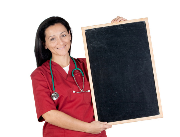 glückliche Ärztin mit leerer Tafel - Foto, Bild