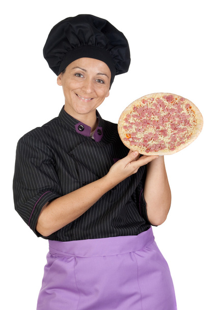 Красивая женщина-повар с пиццей
 - Фото, изображение