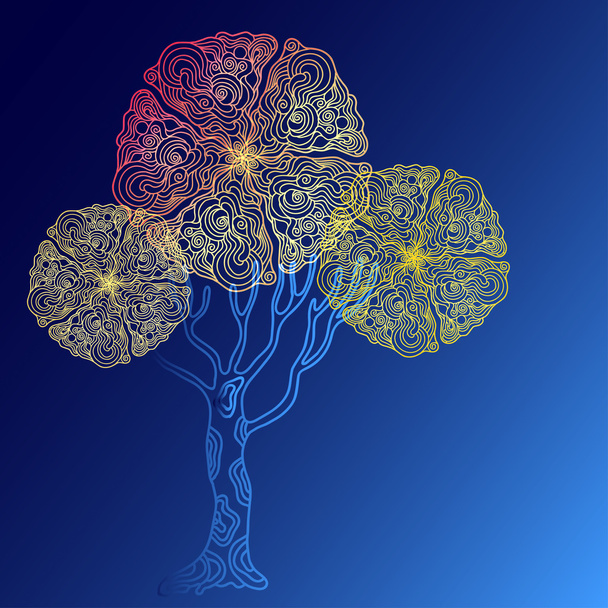 absztrakt különböző színű doodle fa kék háttér - Vektor, kép