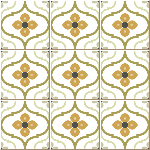 Vintage seamless wall tiles of round curve flower, Moroccan, Portuguese. - Vector, Image