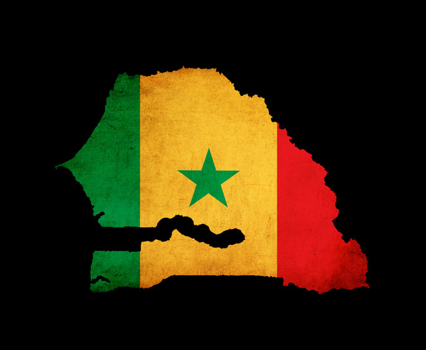 περίγραμμα του χάρτη της Σενεγάλης με σημαία grunge αποτέλεσμα χαρτί - Φωτογραφία, εικόνα
