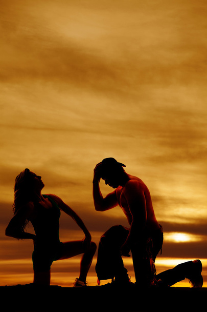 silhouette of cowboy and woman - Photo, Image