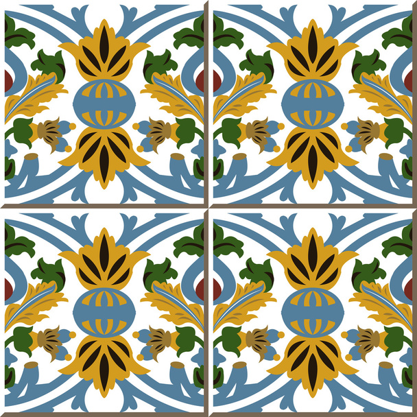 Vintage seamless wall tiles of round curve flower leaf, Moroccan, Portuguese. - Vektor, obrázek